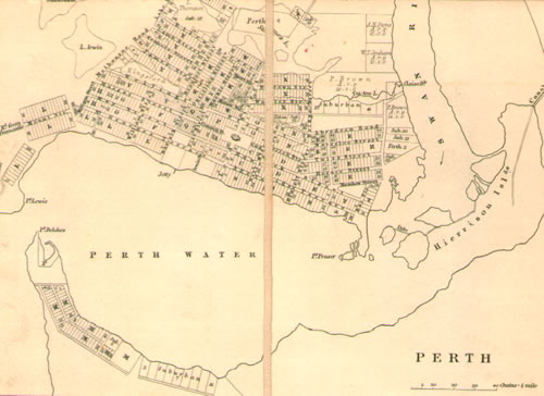 Image: Close up of the inset of the city of Perth, 1839