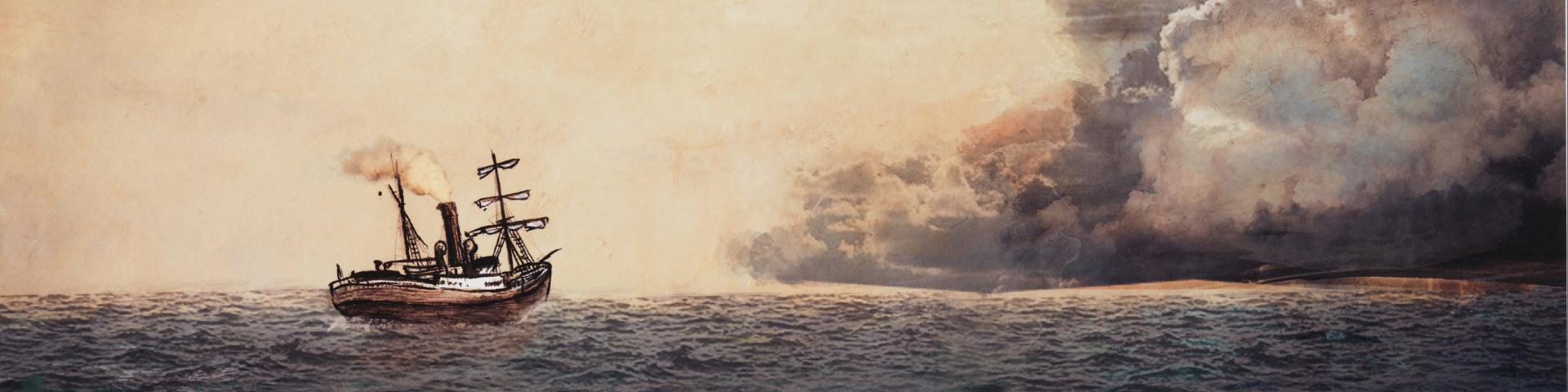 Front endpaper illustration from the picture book Sam Grace and the Shipwreck