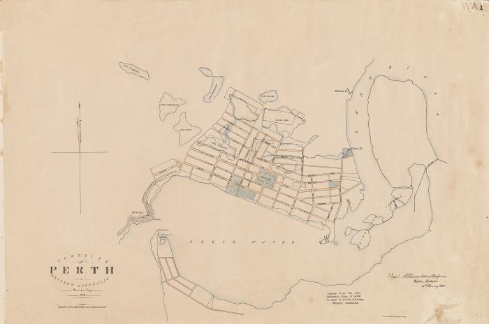 Map of Perth with original lakes and swamplands shown 1838