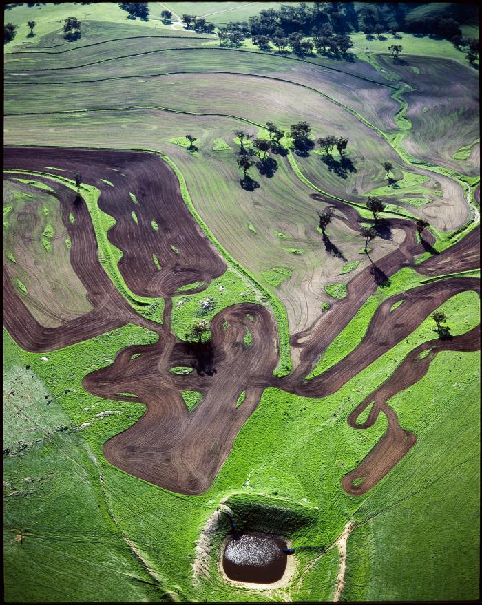 137033PDAerial ploughed land and dam near Northam c1988