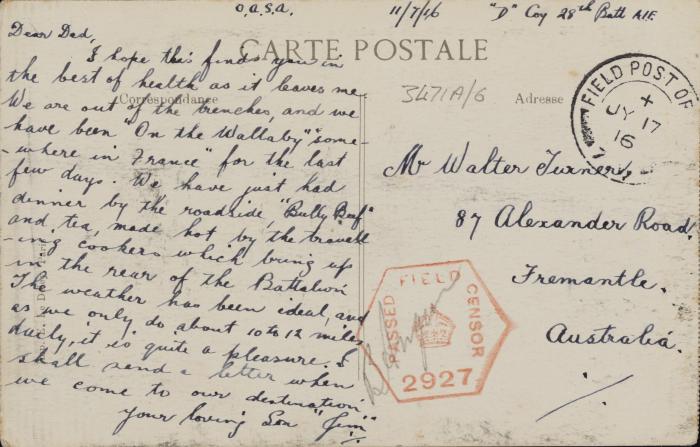  Postcard of Paris sent from France 11 July 1916