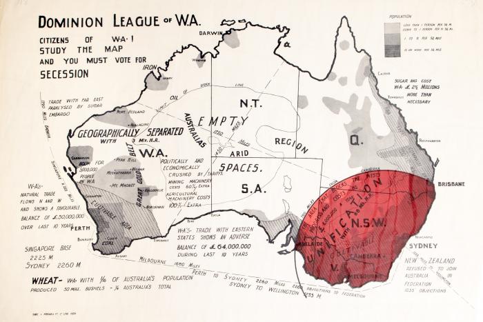 Map of Australia prepared during the secession to show Western Australias disabilities under the Commonwealth