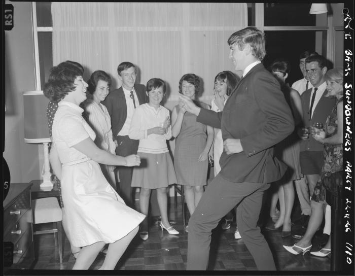 Young couple dancing the twist at the R  I Bank Sundowners Party in 1966