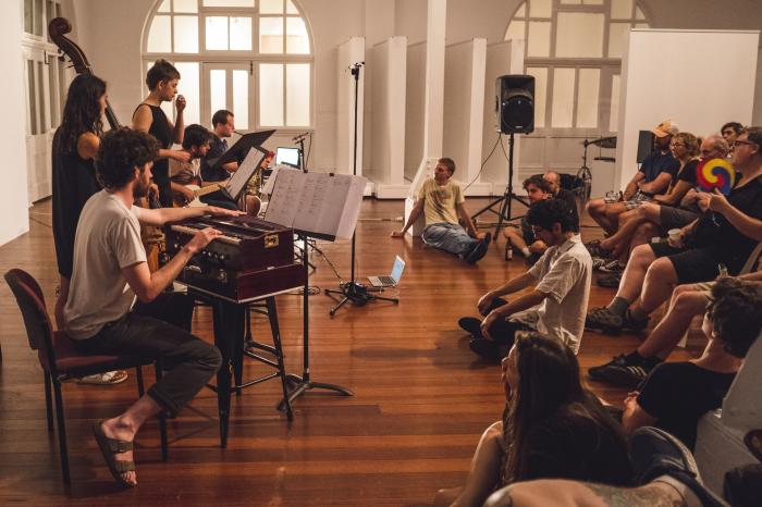 Andy Butler Djuna Lee Annika Moses Jameson Feakes and Josten Myburgh perform as part of the Audible Edge Festival of Exploratory Music at at Old Customs House Fremantle 28 February 2019