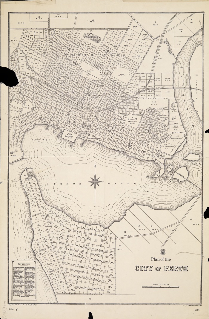 Plan of the City of Perth cartographic material  lithographed at the Surveyor Generals Office Perth WA compiled and drawn by J Hope 1894