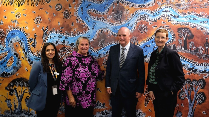 Reflect Reconciliation Action Plan RAP Launch 2024 L-R Shahna Rind Professor Colleen Hayward AM Hon John Day Chairman of the Library Board and Catherine Clark CEO and State Librarian 