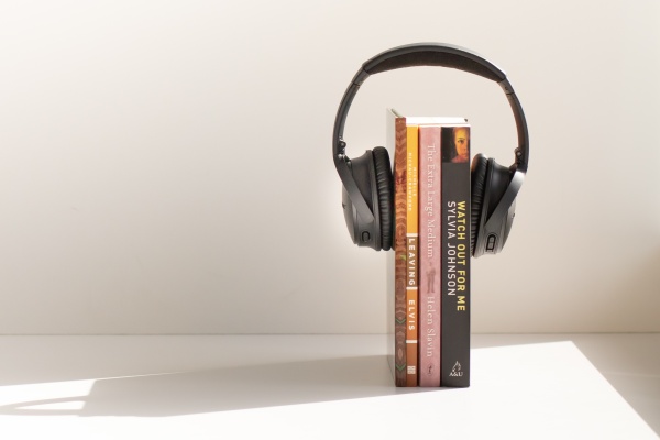 headphones on books