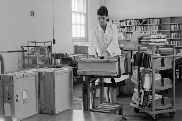 Packing books for public libraries in the Circulation Section Library Service of WA