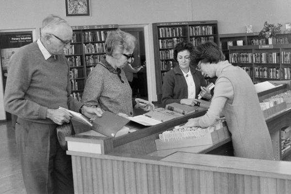 Lending books at Manning Public Library 1966