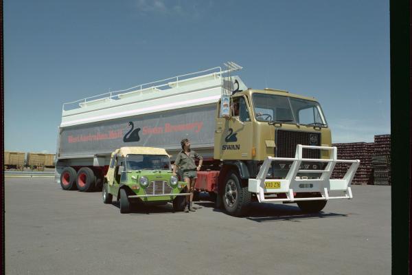 Swan Brewery malt tanker Mini Moke car 1979