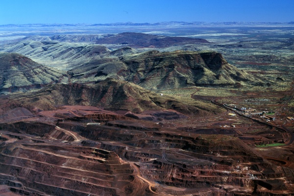 Aerial photograph of the Mt Tom Price iron ore mine 1972