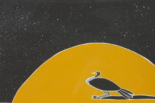 Original artwork by Johnny Warrkatja Malibirr for A Little Birds Day Here comes Moon