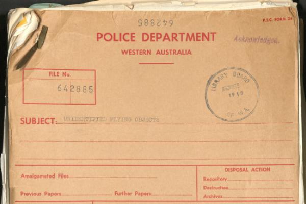 File Cover for the UFO File held at the State Records Office
