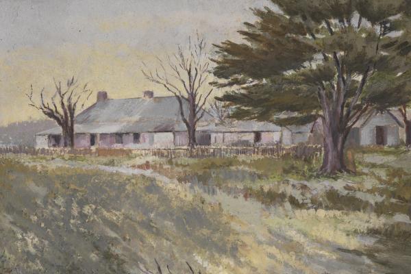 Fence lineHouse in field Watercolour by Fred Flood