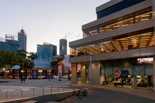 State Library of Western Australia building with city in the background