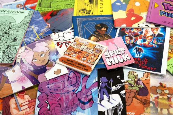 Collage of zines collected a PCAF Market Day 2023