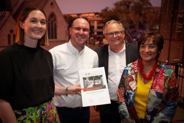 State Library staff and Minister Templeman