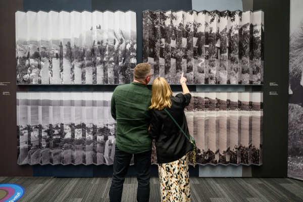 Image of two people attending an exhibition
