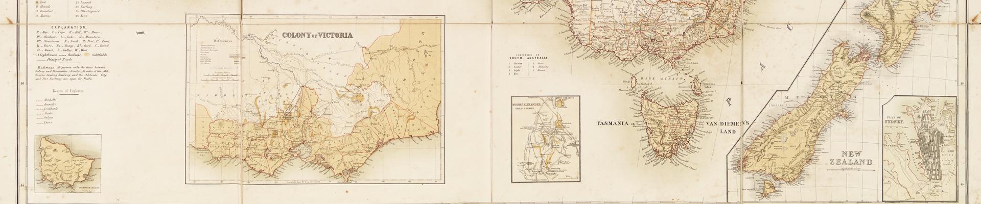 Map of Australia and Tasmania or Van Diemens Land showing the British colonies as divided into counties 1857