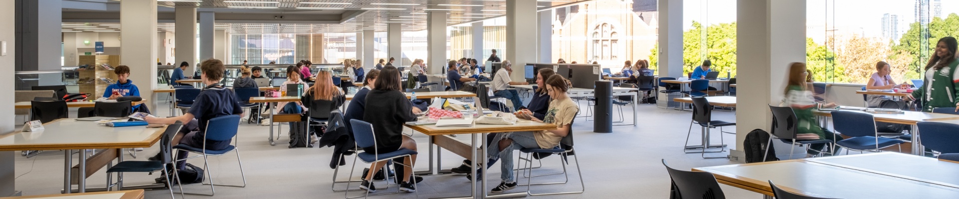 Level 1 of the State Library busy with students studying