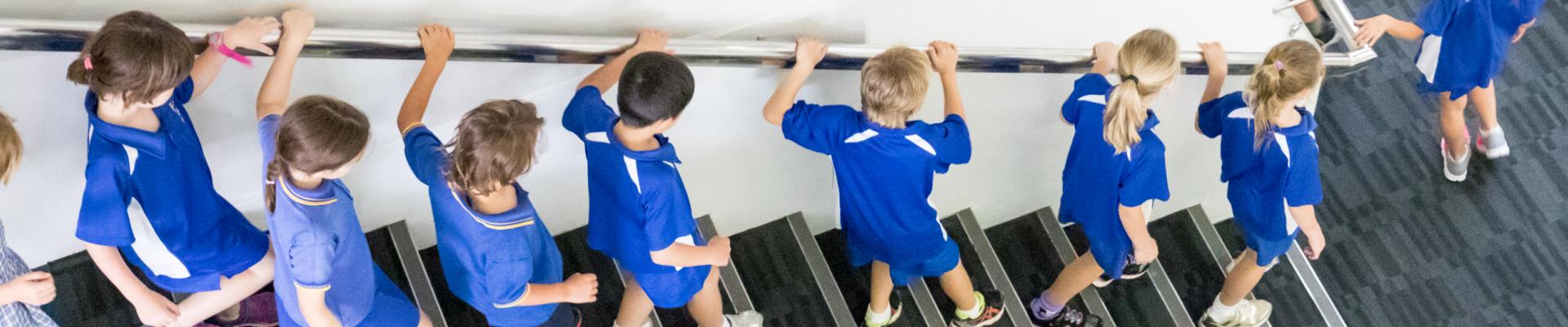 School group on stairwell