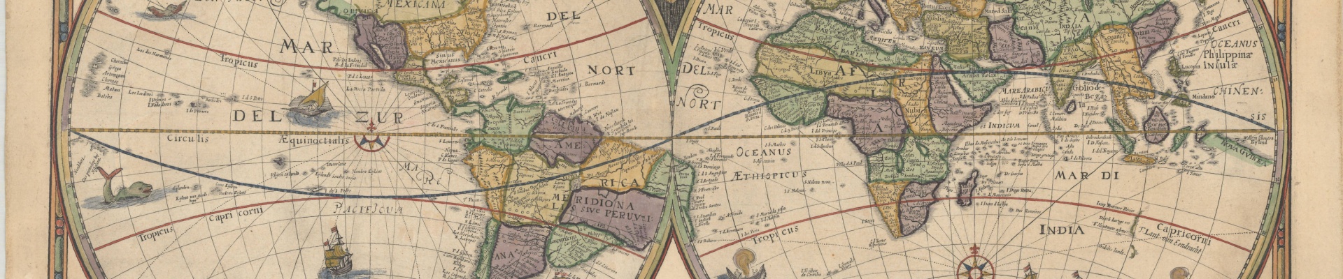 Hondius World Map by Jodocus Hondius 1594-1629 issued 1664