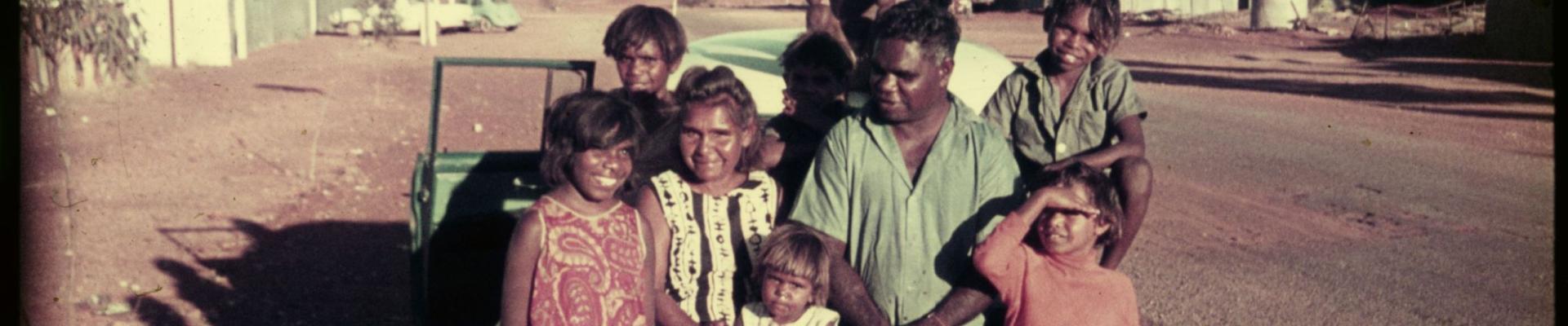 Family with a car believed to be taken at Leonora Western Australia ca 1965 Ron Williams Collection BA2750