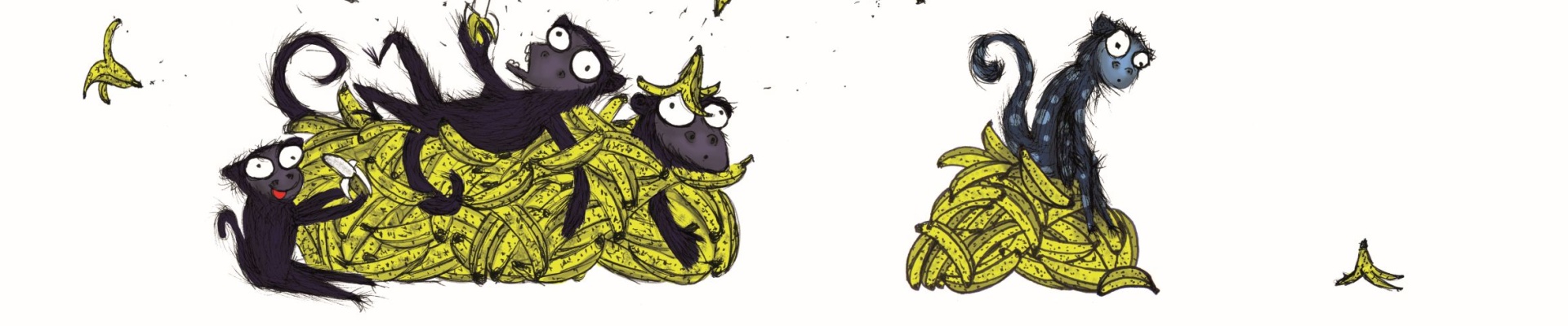 Digital illustration of monkeys playing with bananas