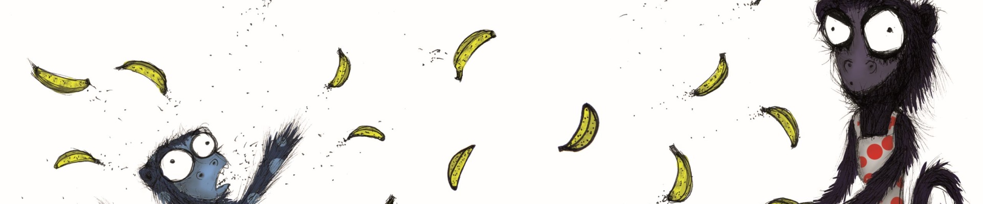 Digital illustration of monkey Mum child and bananas 