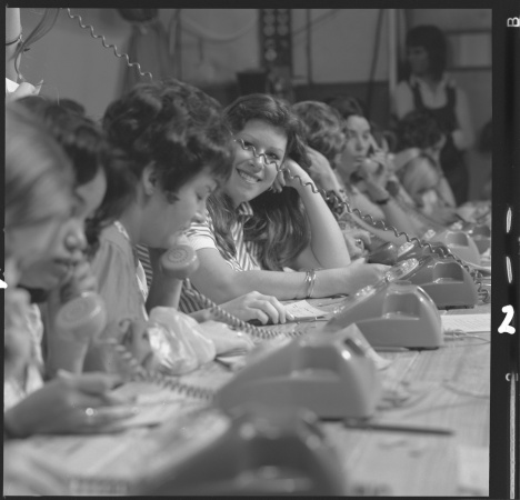 Busy phone room during TVW7 Telethon 1973