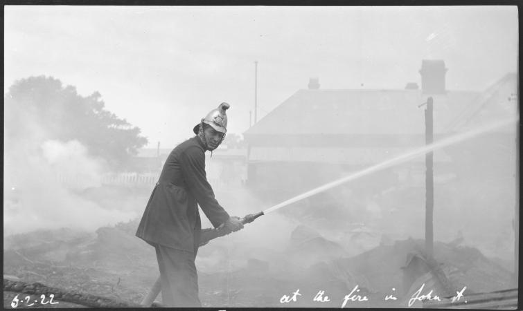 Fireman at a fire in John Street 1922