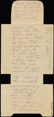  Letter from Gallipoli written by JFW MacLeod on cigarette packet front June 1915