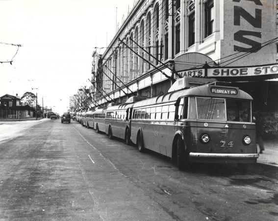 Trolley buses in Wellington Street Perth ca1950