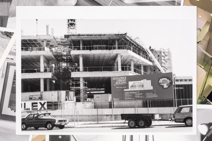 Alexander Library Building construction view from James Street c1983-4