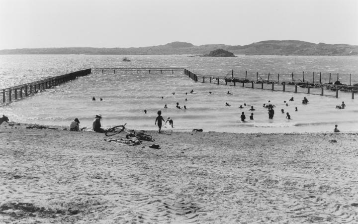 Ocean pool at Dampier with its protective fence ca1968