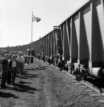The train at the official opening of the Dampier-Tom Price Railway at Tom Price 1 July 1966