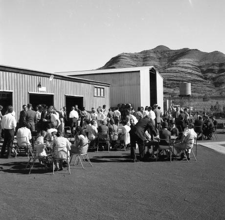 The official luncheon at the Tom Price Construction Camp for the Official opening of the Dampier-Tom Price Railway at Tom Price 1 July 1966