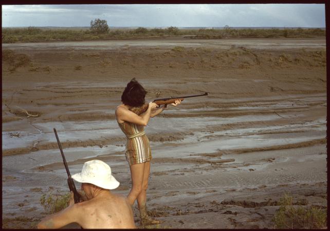 Betty Foster shooting on the tidal flat at Derby January 1962