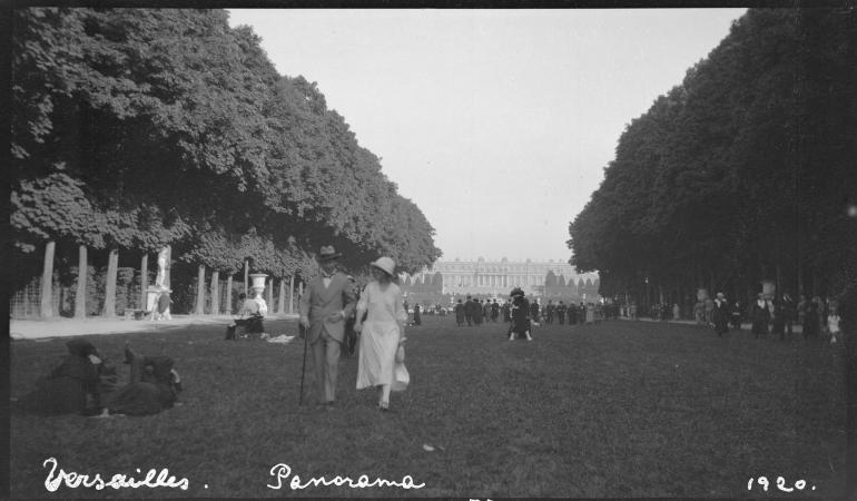 Panorama of Versailles with couple in the foreground 1920