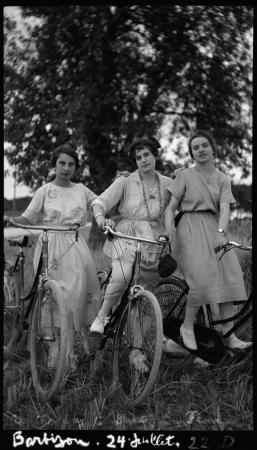 Three girls on pushbikes Around 1921 Izzy Orloff