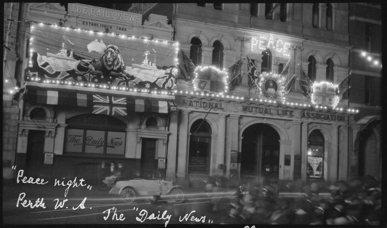 The Daily News and National Mutual Life building Peace Night Illuminations 19 July 1919