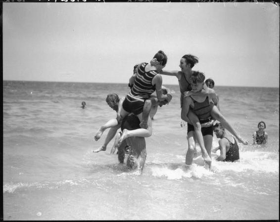 Fun in the water at South Beach around 1928