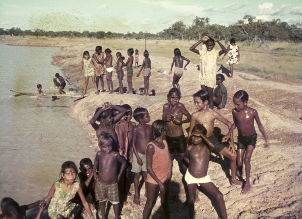 Children swimming in dam possibly North West Australia ca 1965