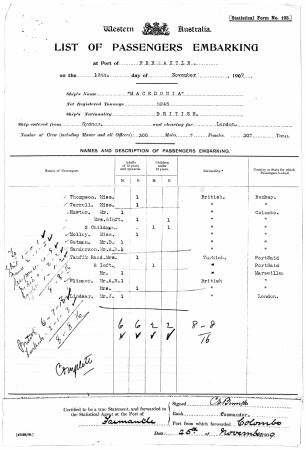List of passengers embarking