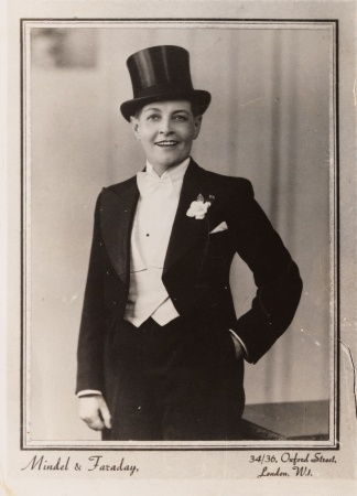  Studio portrait of Effie Fellows in costume of top hat and tails portraying Bobbie Folson Australias BoyGirl