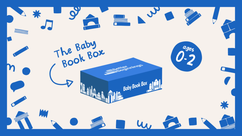blue box with text the baby book box