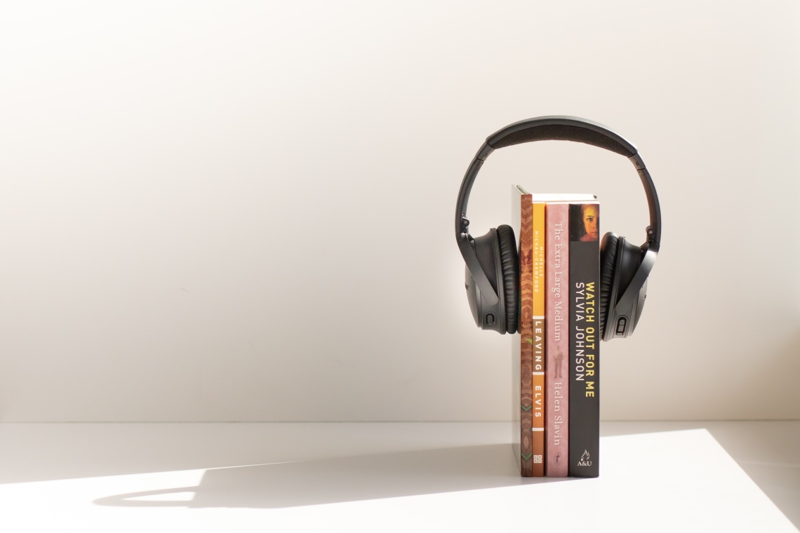 headphones on books