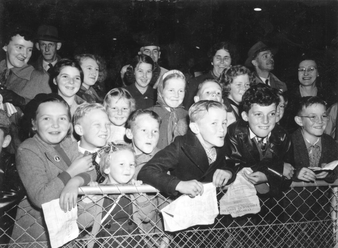 Children watching Queens Coronation fireworks display 1953
