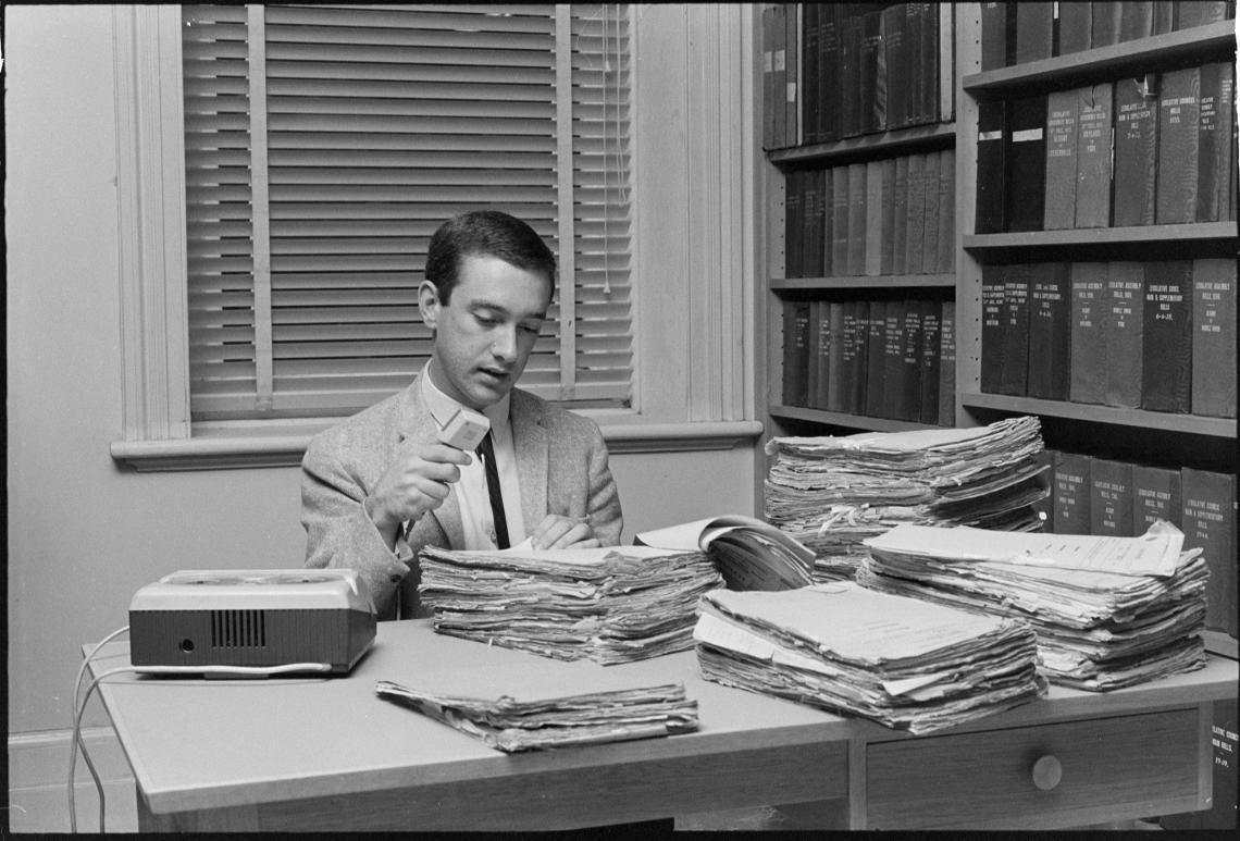 Dictating archival file records of State Government for use in JS Battye Library 1969