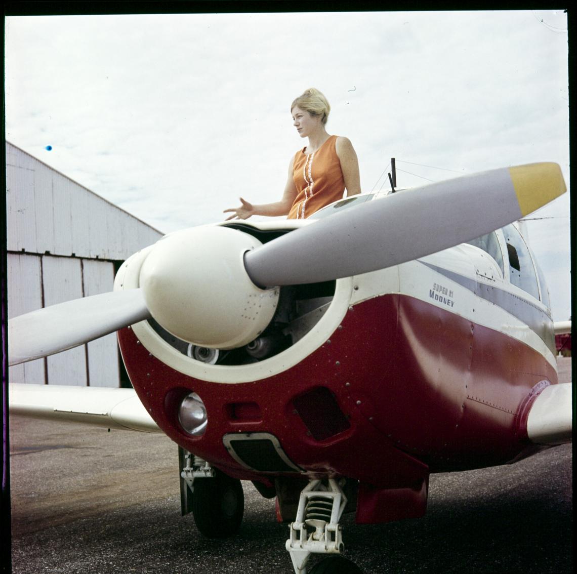 216118PD Robin Miller the Sugarbird Lady with her Mooney Super 21 aircraft VH-REM ca 1968-1972aft VH-REM ca 1968-1972